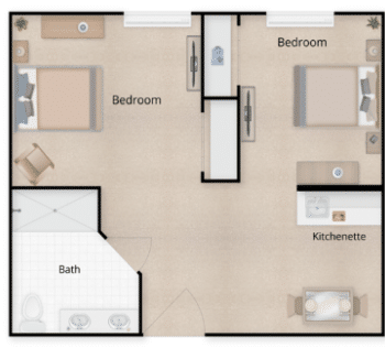 Floor Plans - Two Bedroom - 483 sq ft